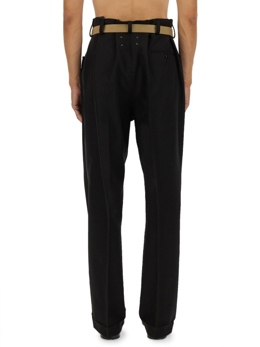 Maison Margiela High-Waisted Pants With Pleats And Stylish Belt