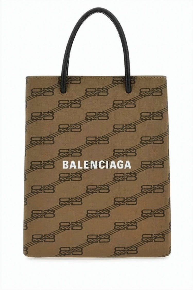 Balenciaga Rectangular Brown Tote Bag With Chain-Link Pattern And Logo