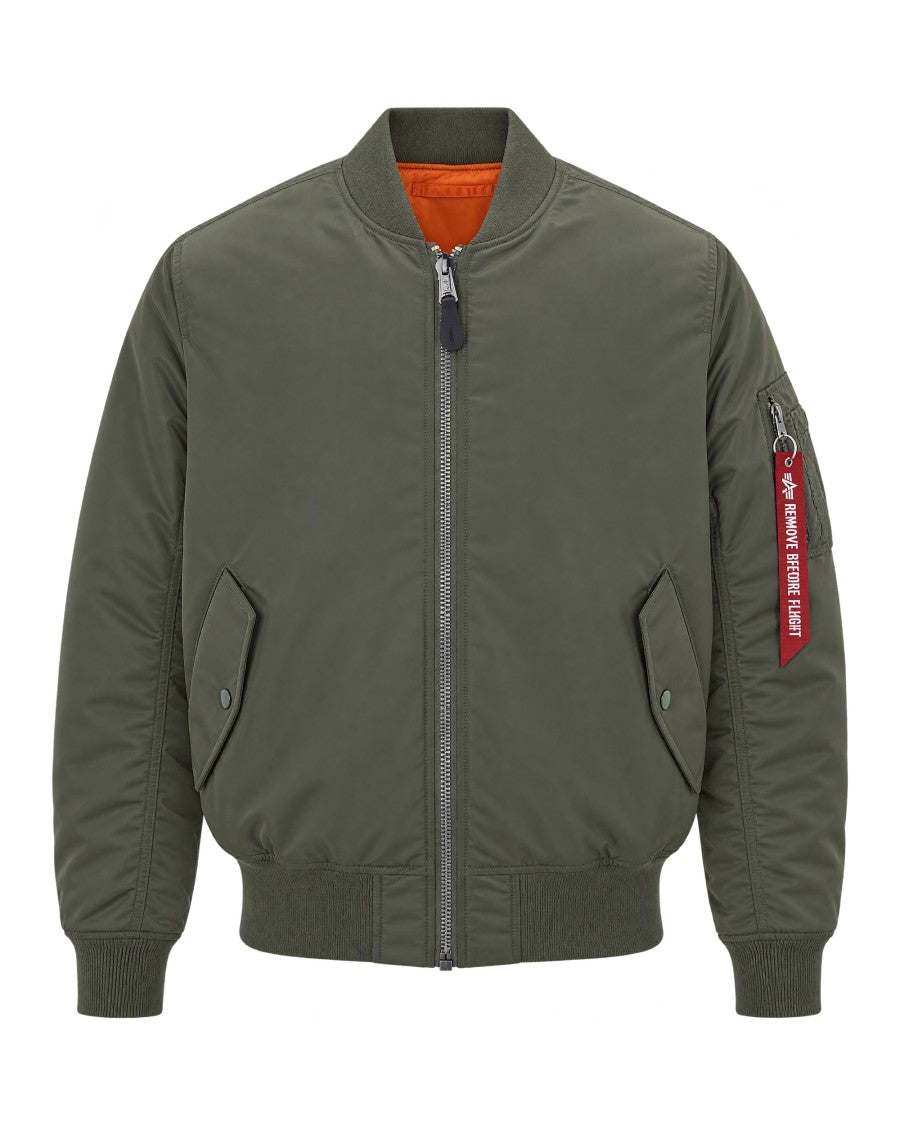 Alpha Industries Sage Green Ribbed Trim Padded Bomber Jacket