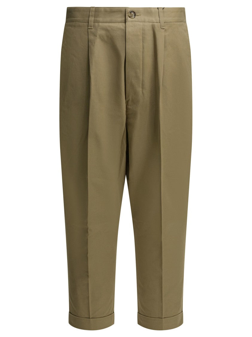Ami Paris Beige Tailored Trousers With Structured Fit And Pleated Front
