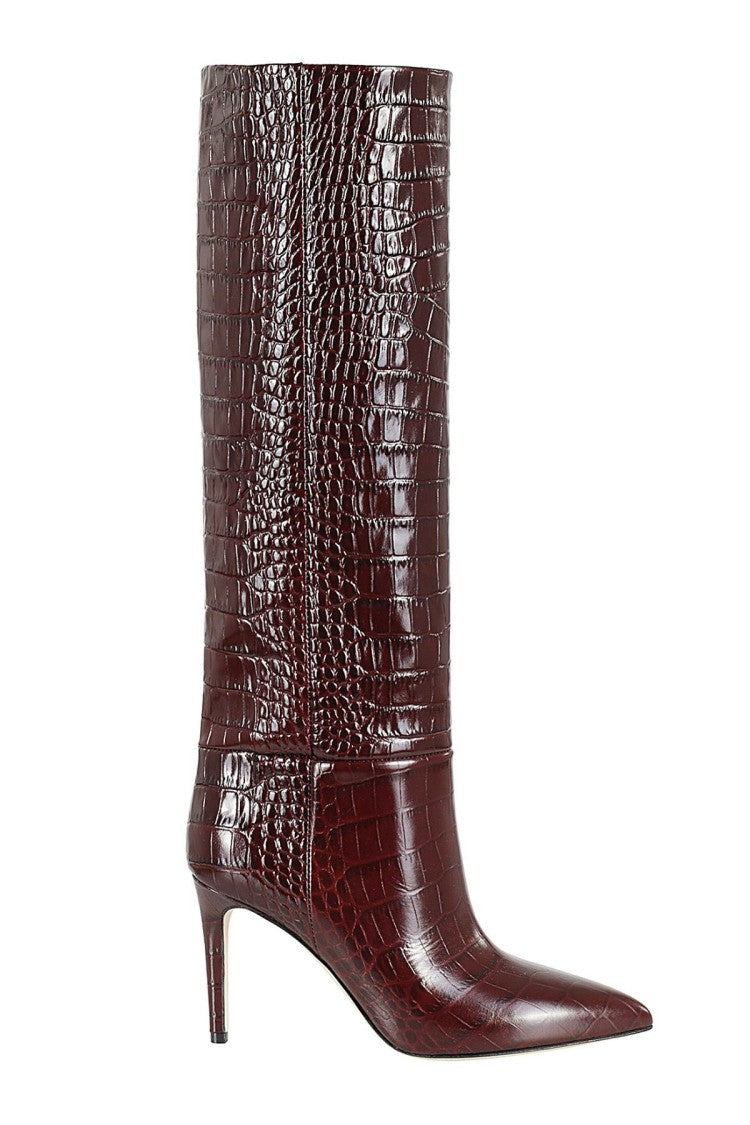 Paris Texas Rouge Noir Stiletto Boot 85 Pointed Crocodile-Effect Leather Boots