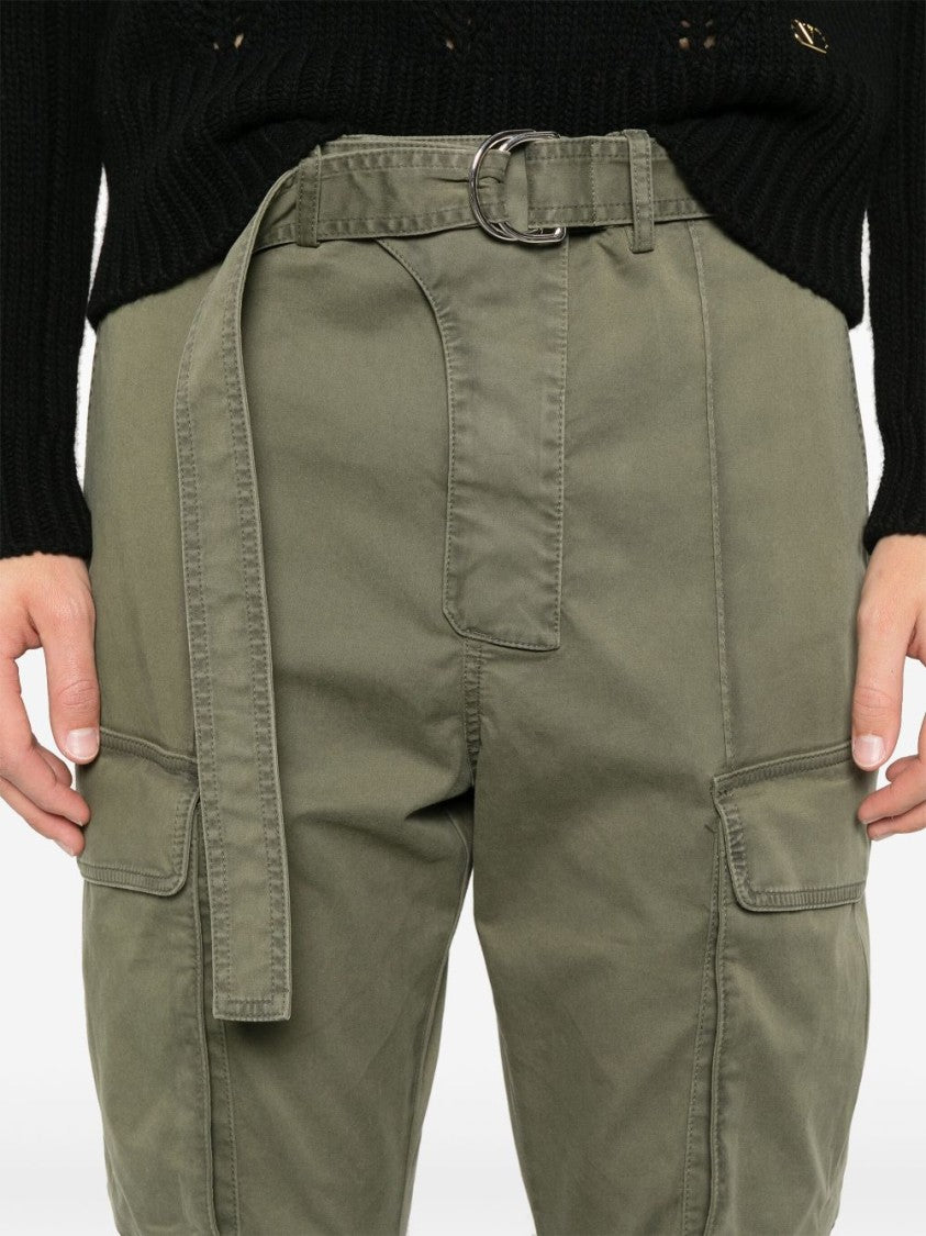 Balmain Olive Green Belted Waist Slit Trousers