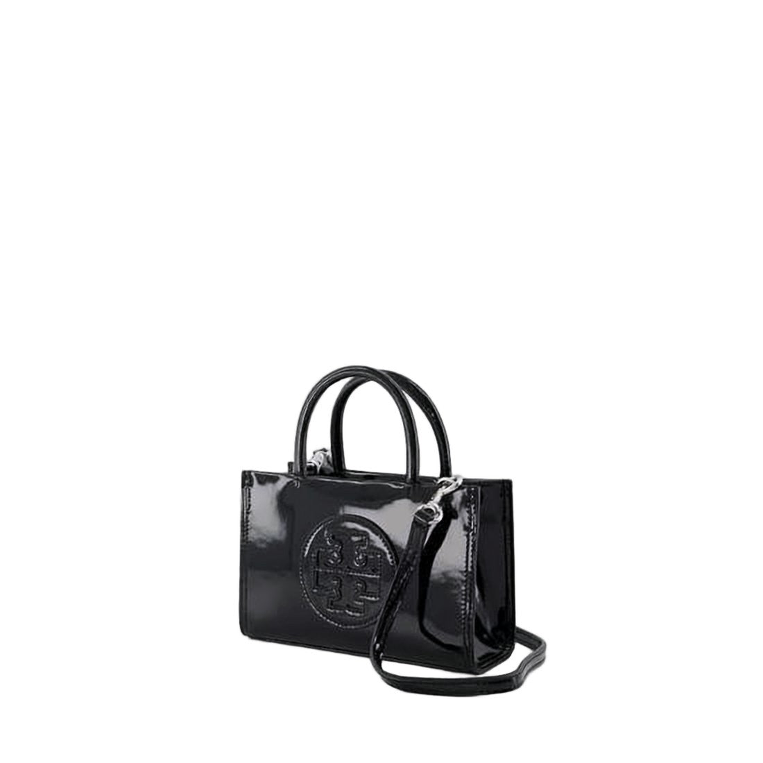 Tory Burch Glossy Black Biofabric Tote With Embossed Logo