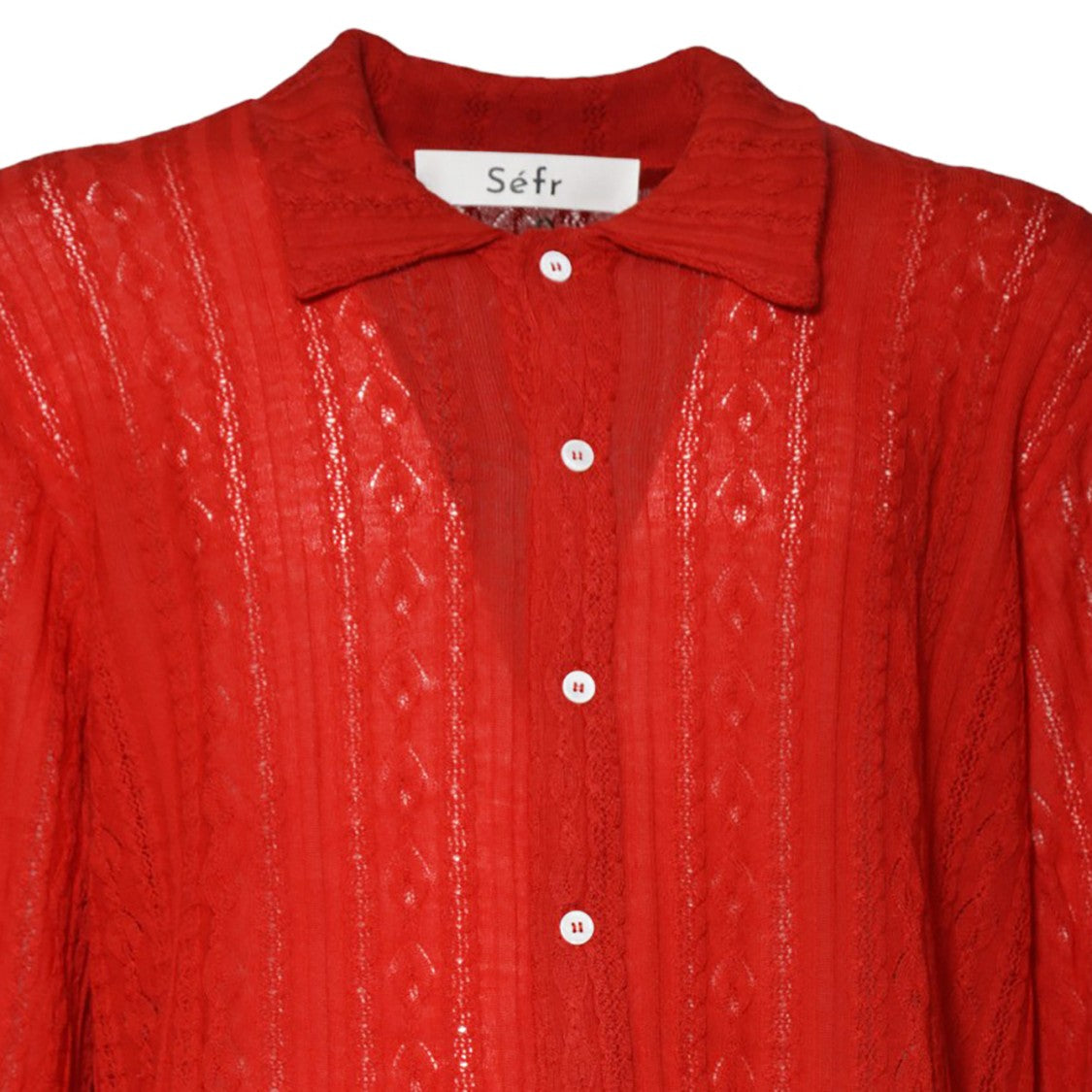Séfr Long-Sleeved Textured Knit Shirt With Classic Collar And Contrast Buttons