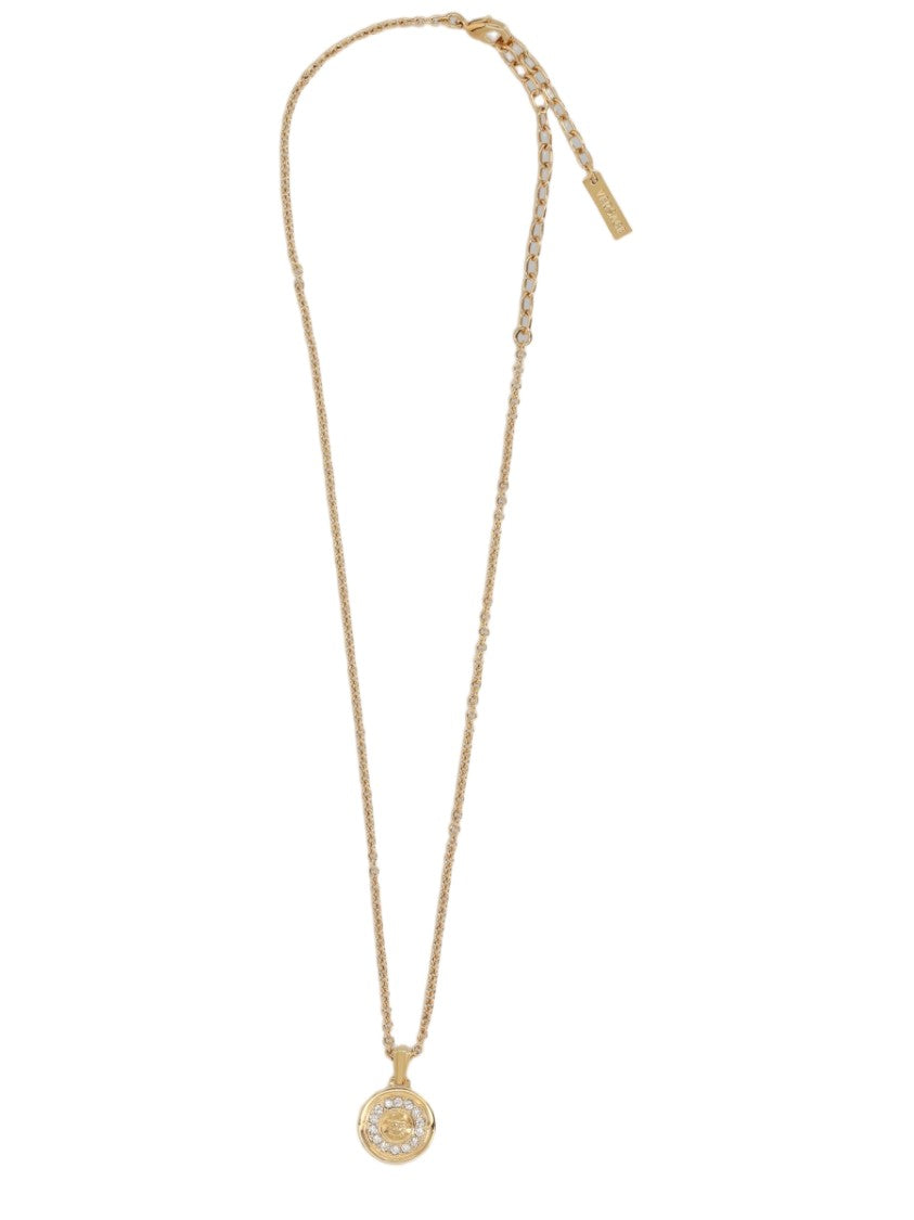 Versace Gold Delicate Oval Pendant Brass Necklace