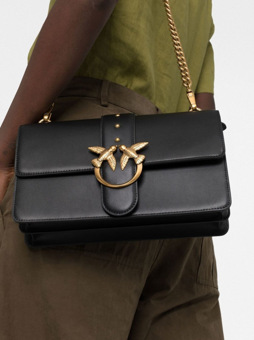 Pinko Black Calf Leather Shoulder Bag
