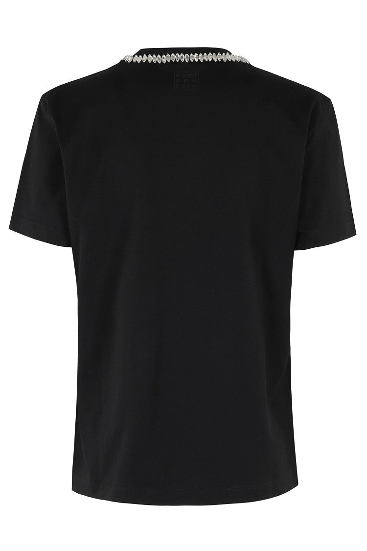Semi Couture Black T-Shirt With Rhinestone-Trimmed Neckline