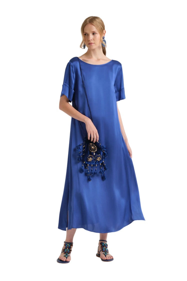 Maliparmi Shiny Cady Zigzag V-Neck Flowing Dress