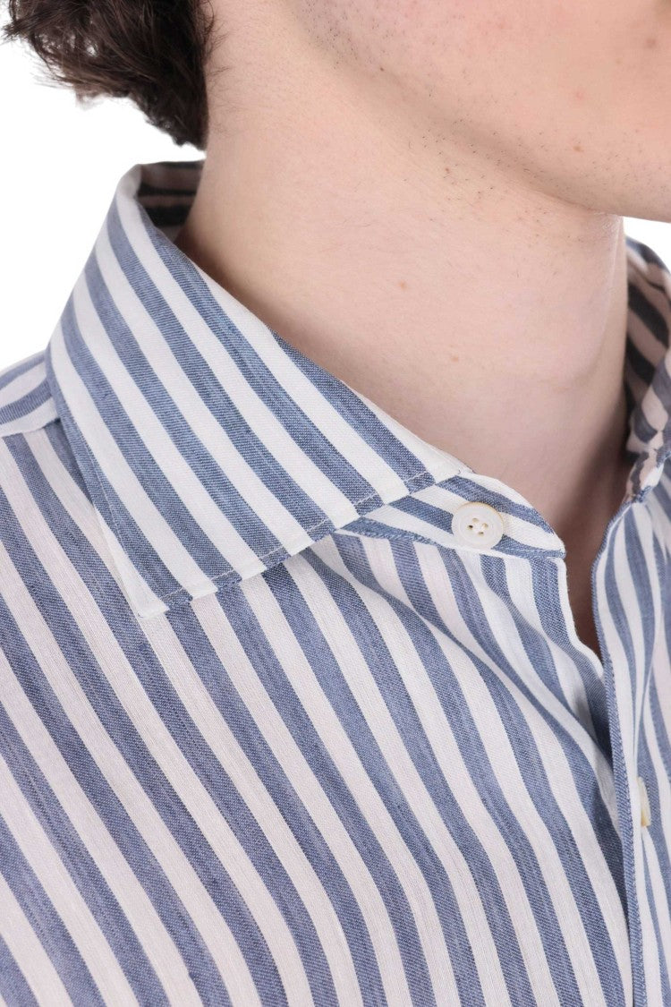 Finamore Gaeta Striped Linen-Lyocell Casual Shirt