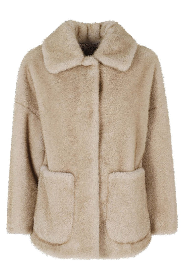 Herno Chantilly Faux Fur Hidden Buttons Polyester Bomber Jacket