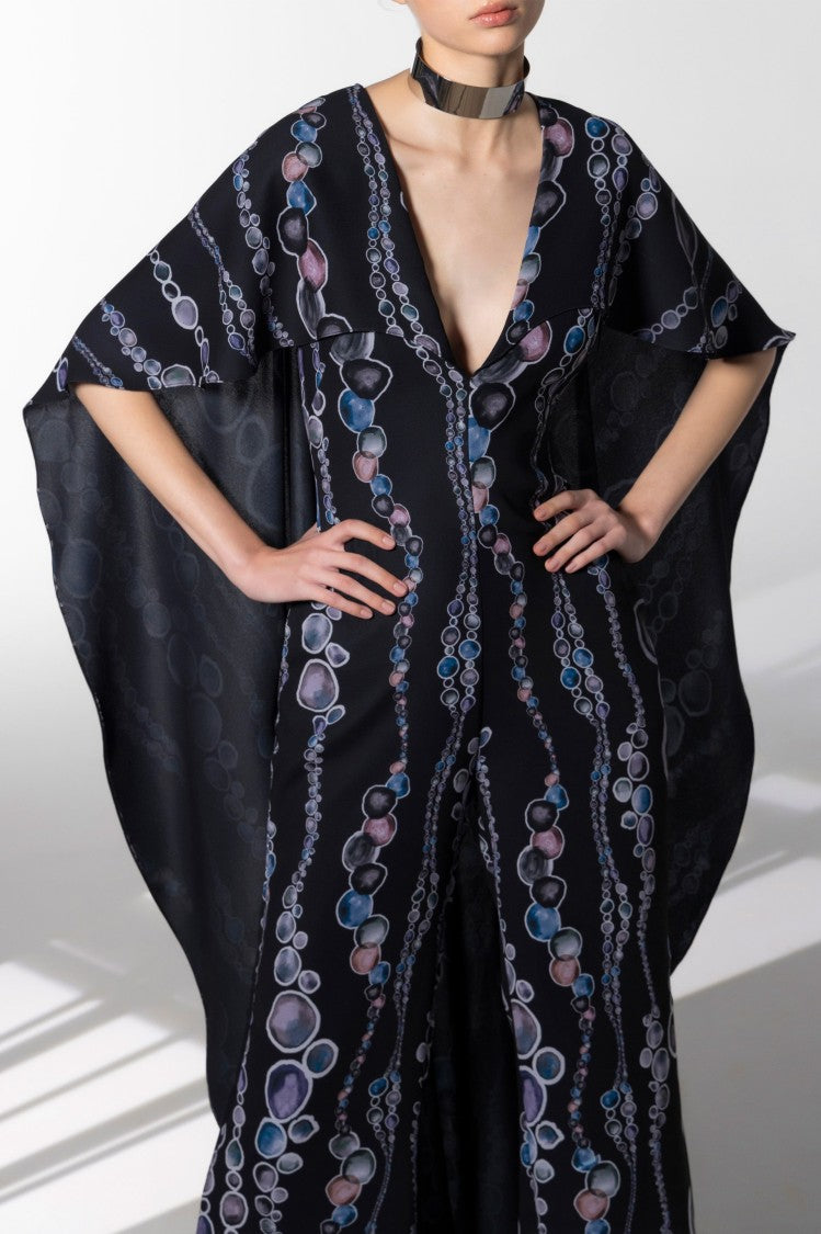 Saiid Kobeisy Multicolor Canton Crepe Cape Printed Jumpsuit