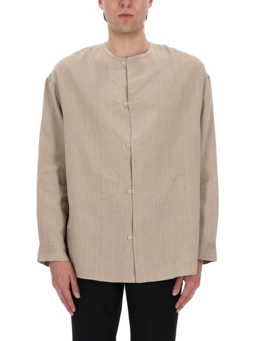 Jacquemus Neutral Pastro Loose Fitting Linen-Blend Shirt