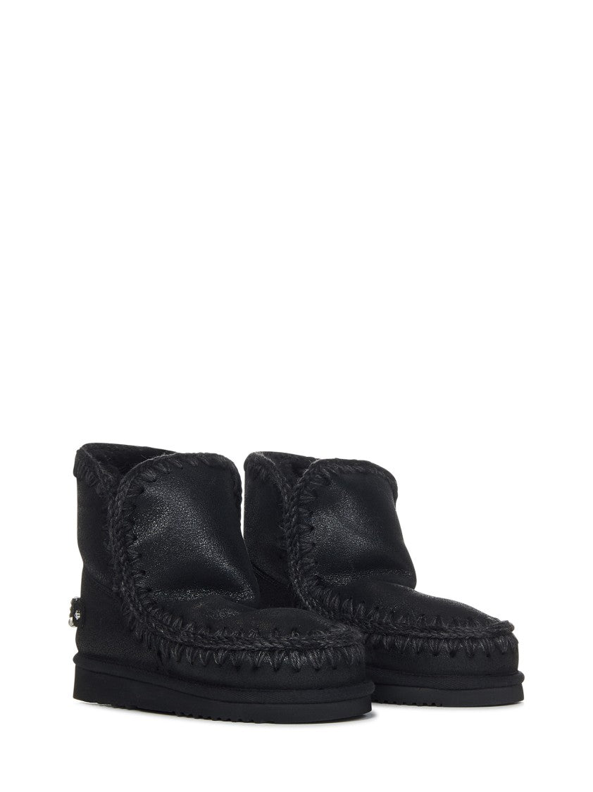 Mou Cracked Black Double-Face Sheepskin Eskimo Ankle Boots