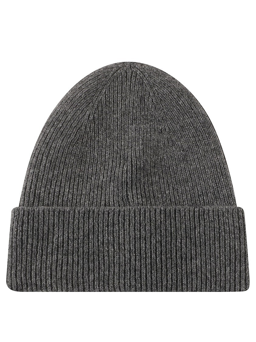 Tom Ford Ribbed Knit Beanie Hat With Folded Cuff And Rectangular Patch