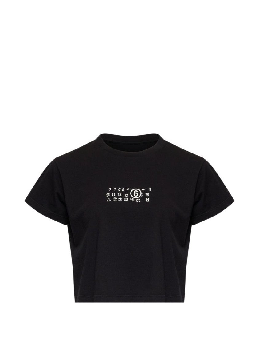 Mm6 By Maison Margiela Black Cropped Graphic Print T-Shirt