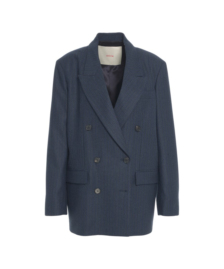 Jucca Double-Breasted Pinstripe Blazer With Rever Collar And Flap Pockets