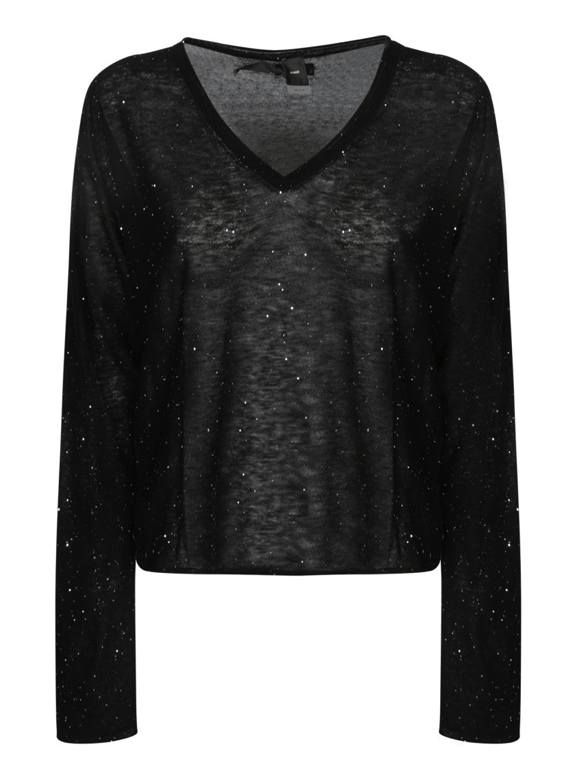 Pinko Semi-Sheer Knit Sweater With Sparkling Sequins
