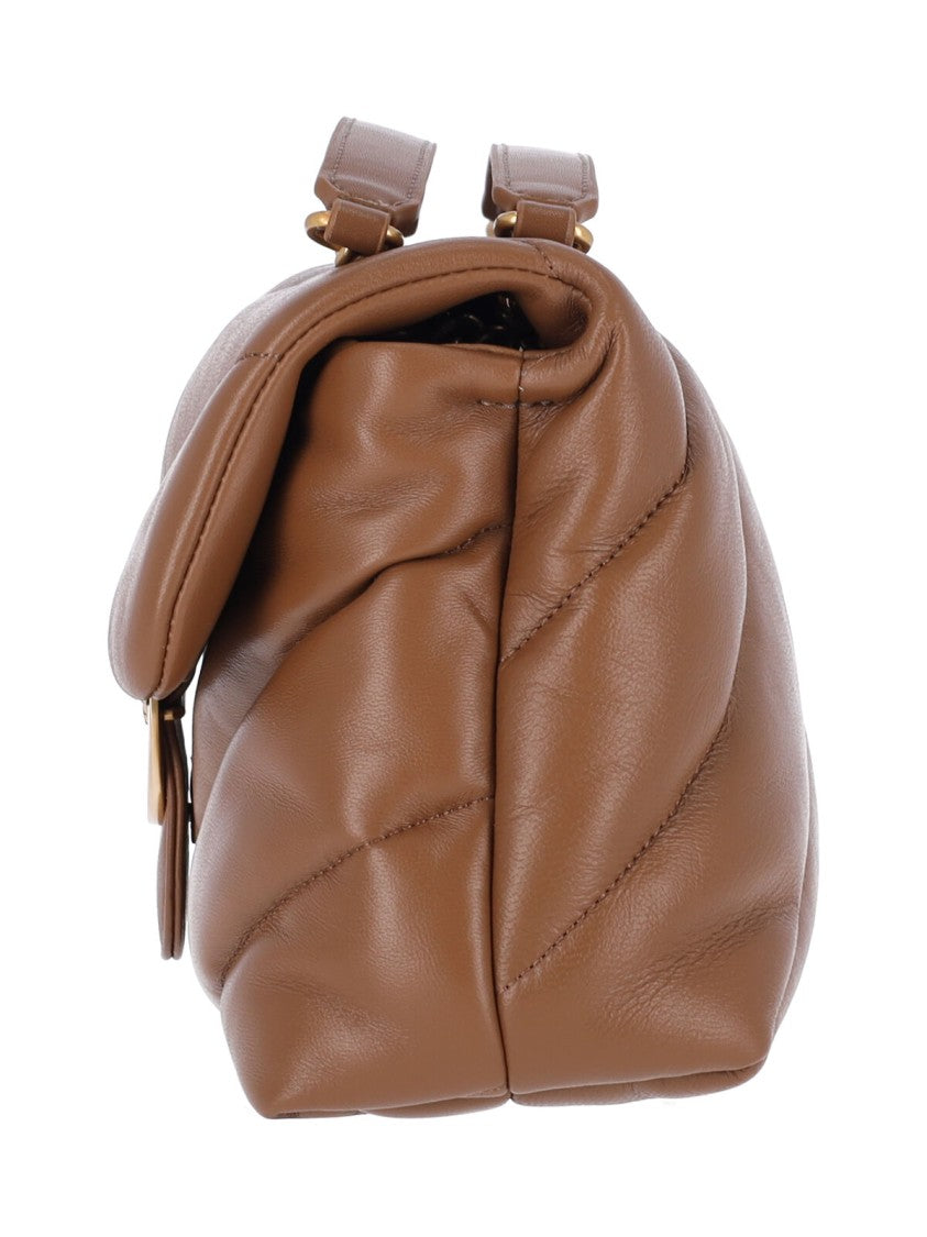 Pinko Brown Love Puff Calfskin Shoulder Bag
