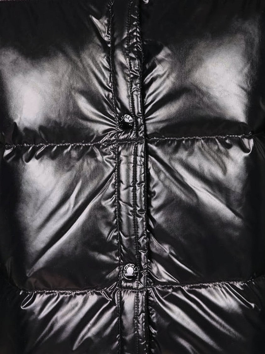 Moncler Down Coat With Quilted Nylon And Knit Details