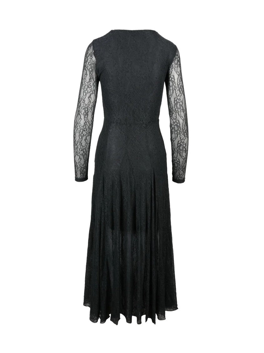 Marella Monochrome Monochrome Lace Midi Dress With Sheer Sleeves And Flared Skirt