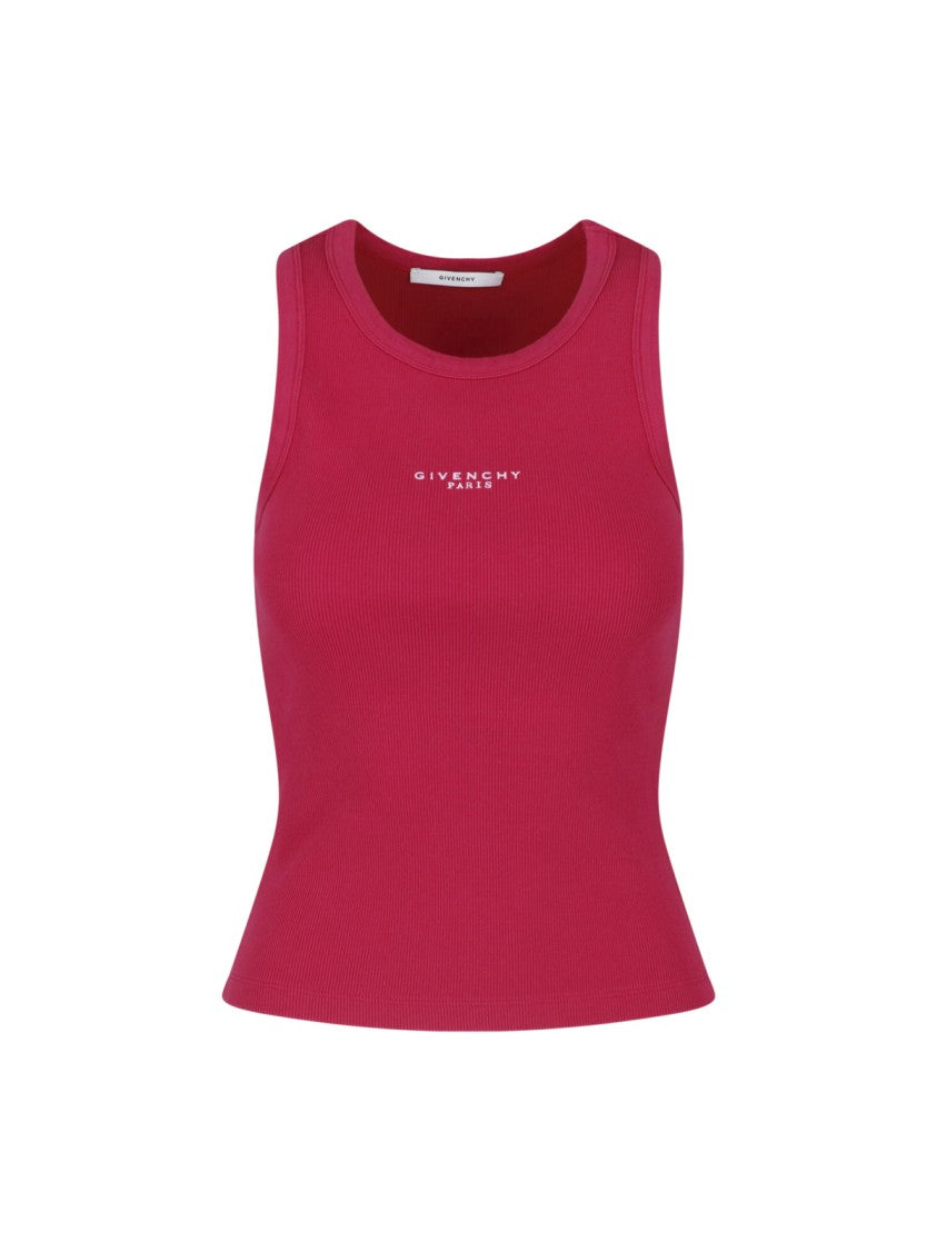 Givenchy Flared Hem Ribbed Tank Top With Logo Accent