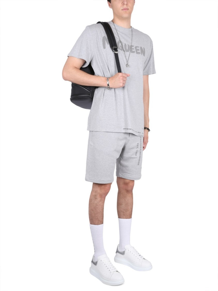 Alexander Mcqueen Bermuda Shorts With Graffiti Logo Print