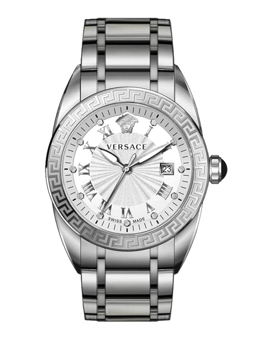 Versace 36Mm Blue Dial Analog Watch With Calf Leather Strap