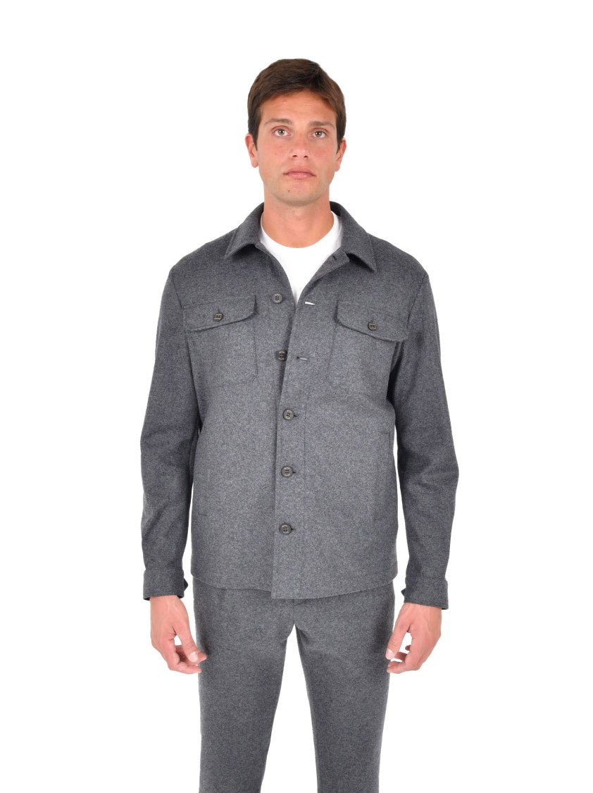Drumohr Melange Grey Overshirt With Cashmere