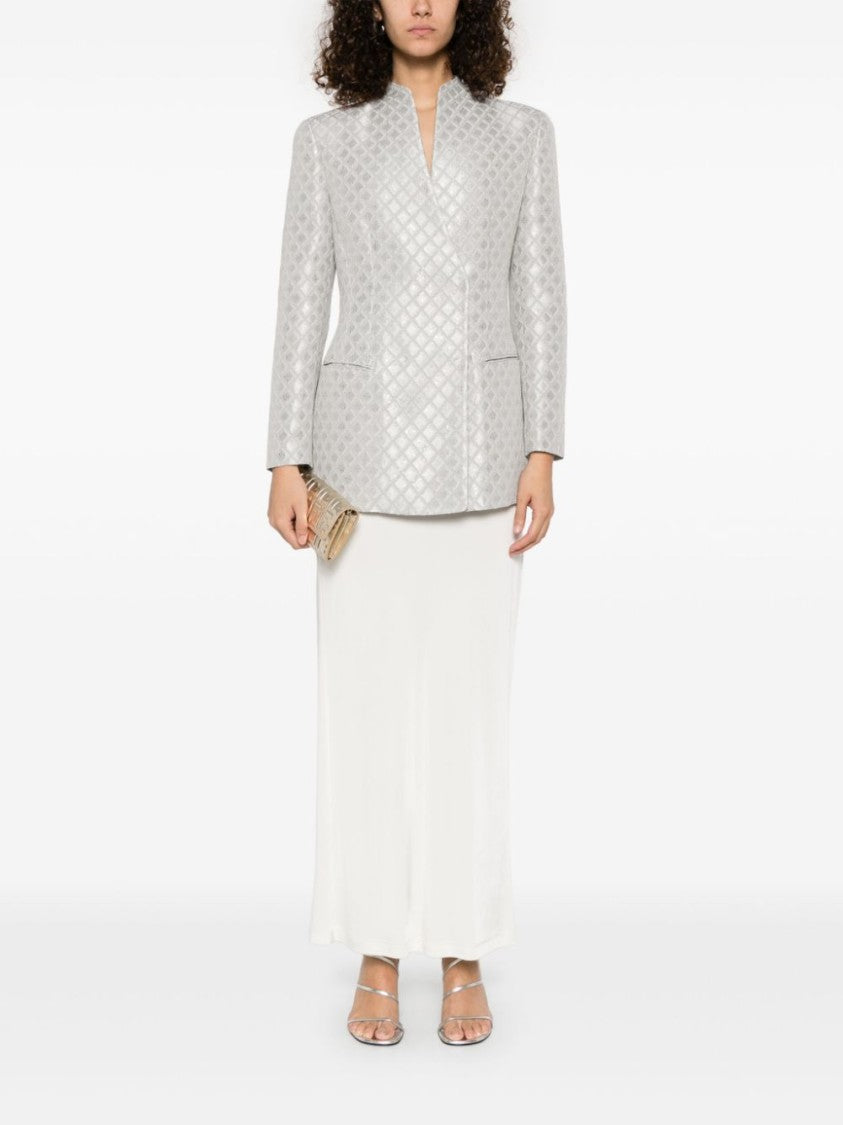 Giorgio Armani Light Grey Double-Breasted Jacket With Sequin Embellishment