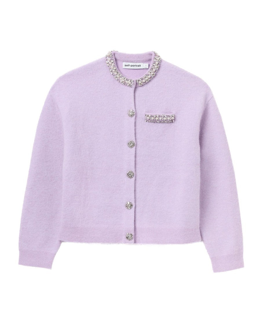 Self-Portrait Lilac Crystal Trim Cardigan