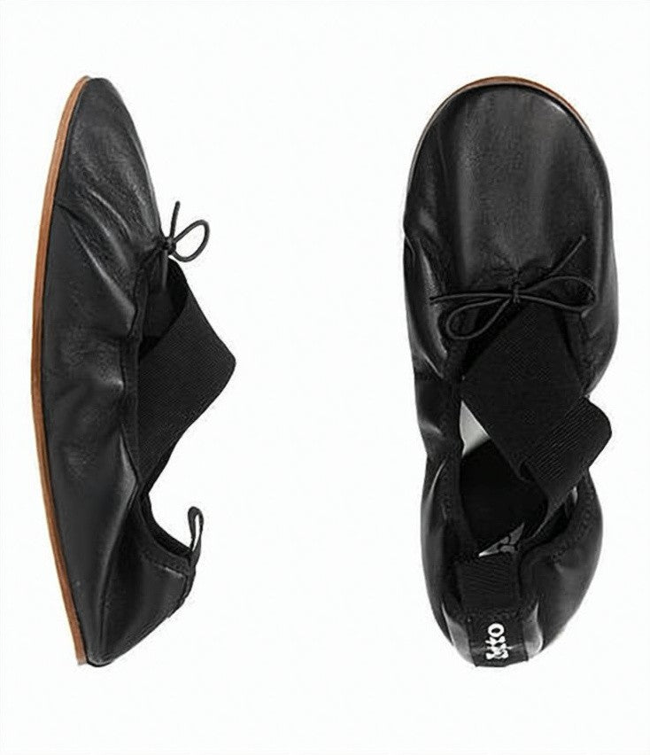 Repetto Ruched Black Leather Flats With Bow Detail