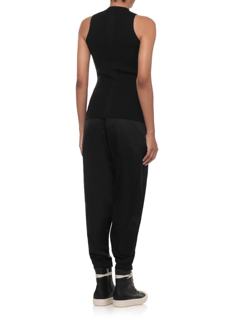 Rick Owens Black Ribbed High-Neck Wool Tank Top