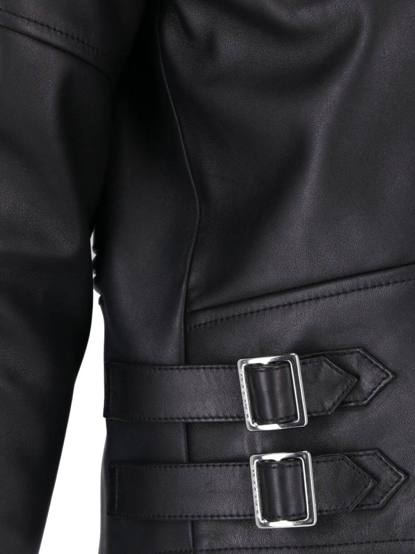Givenchy Cropped Black Leather Jacket With Asymmetrical Zipper