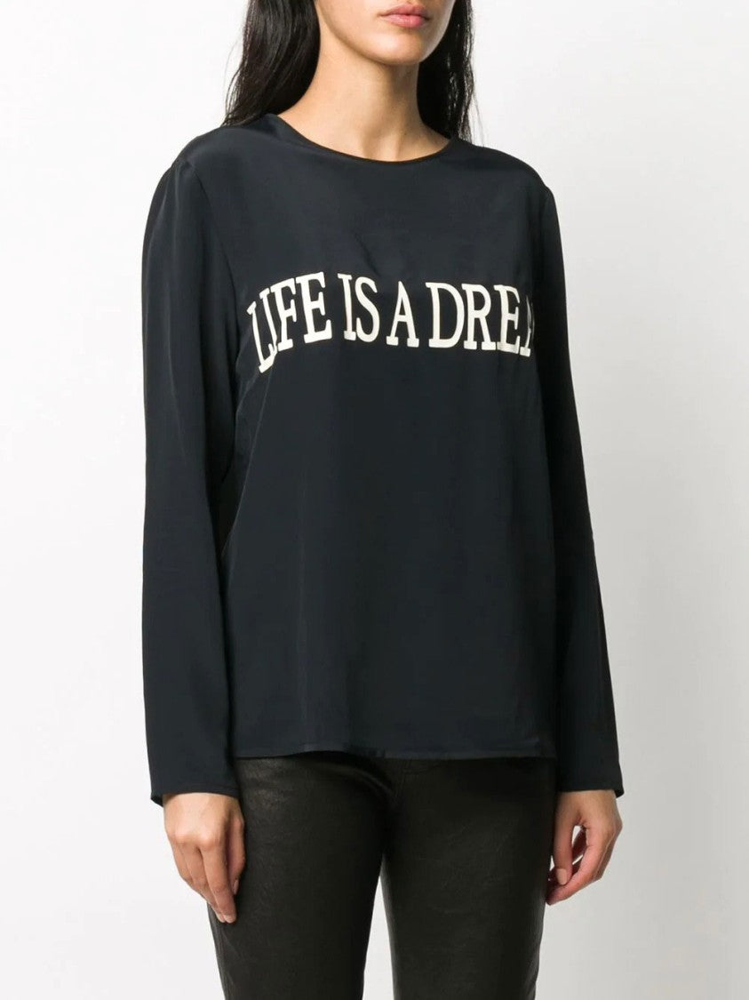 Alberta Ferretti Long-Sleeved Relaxed Fit Top With Bold Slogan Detail