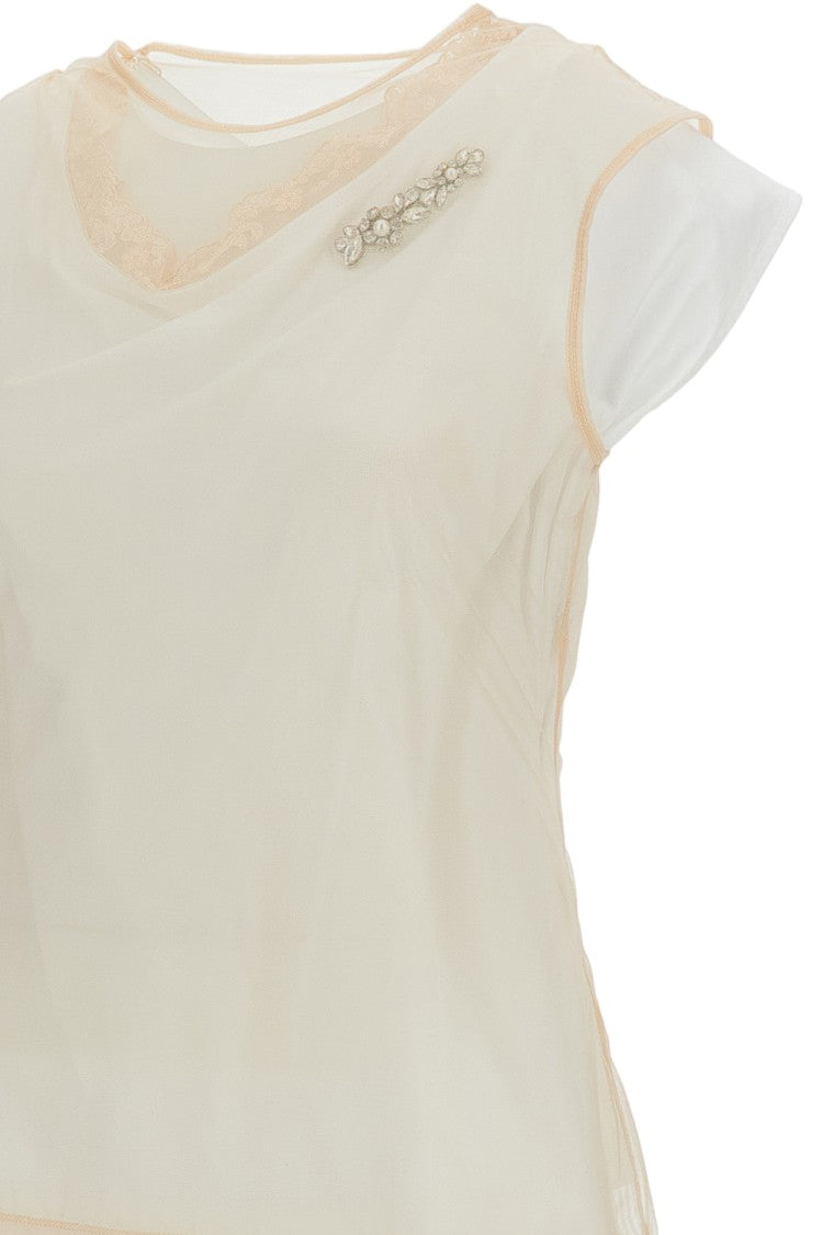 Simone Rocha Layered Cotton And Tulle Top With Crystal Embroidery