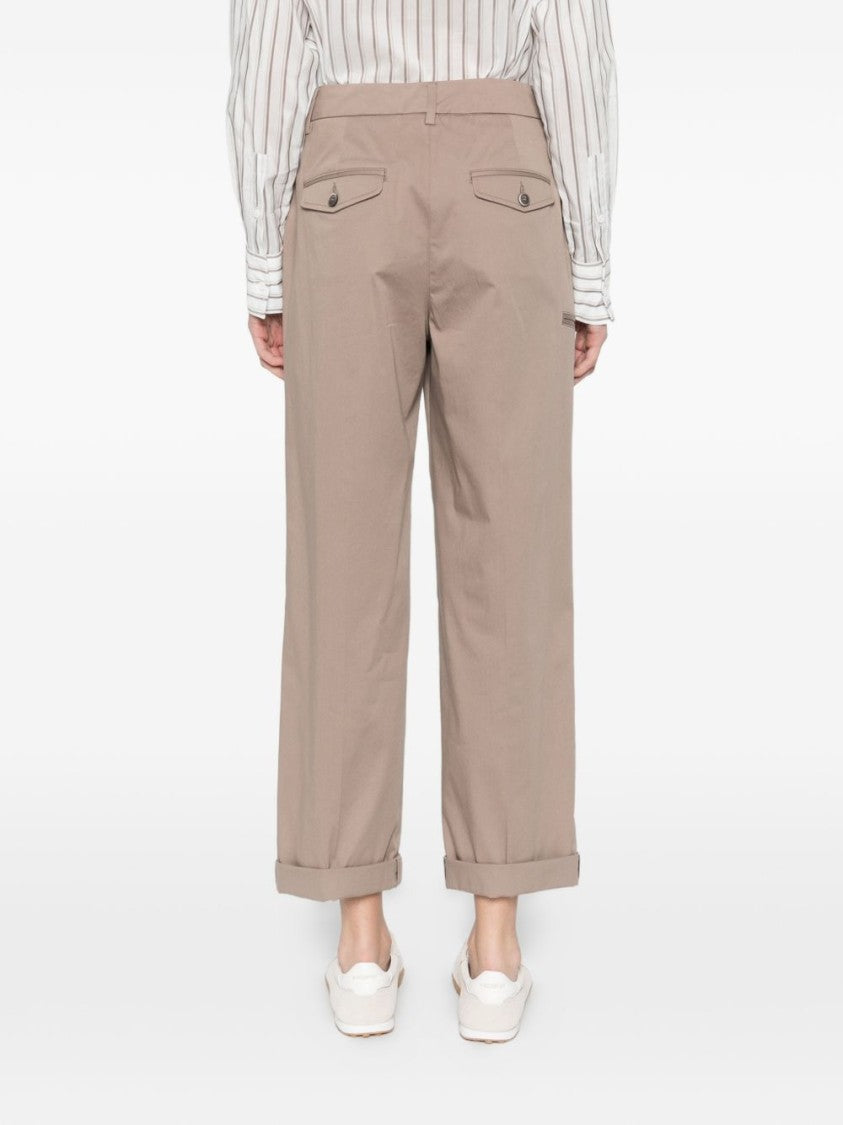 Peserico Relaxed Fit Brown Trousers With Tapered Leg And Cuffed Hem