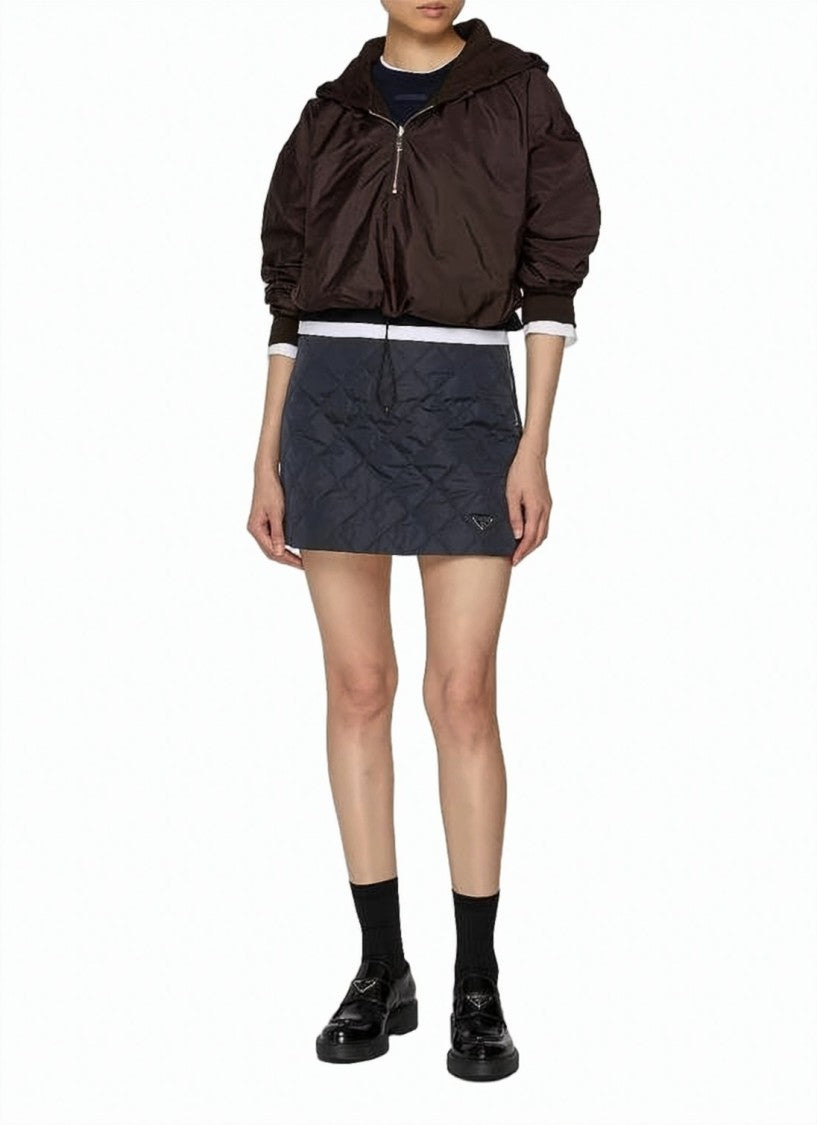 Prada Quilted A-Line Black Skirt With Triangle Logo