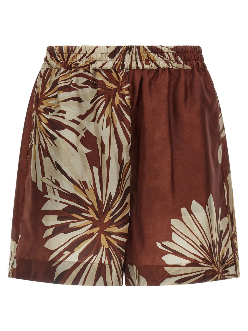 Brunello Cucinelli Floral Print Silk Shorts With Wide Leg Silhouette And Elastic Waistband