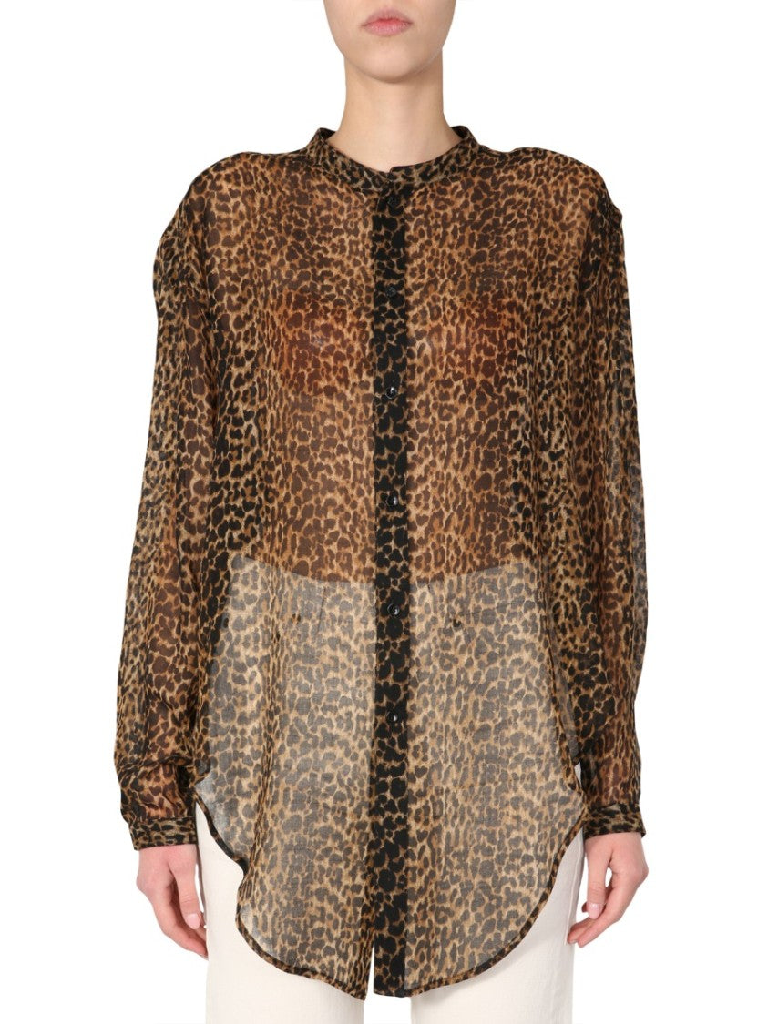 Saint Laurent Sheer Long-Sleeved Shirt With Korean Collar