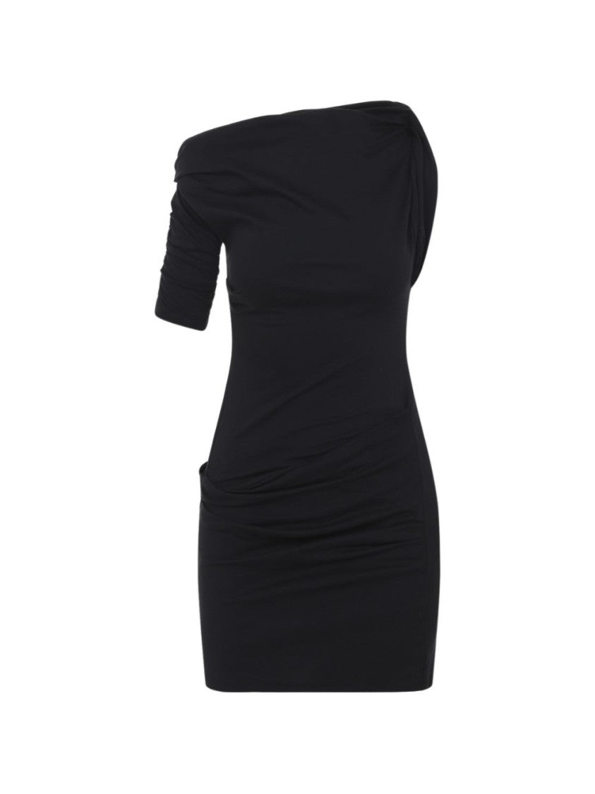 Jacquemus Asymmetrical One-Shoulder Bodycon Mini Dress With Ruched Sleeve