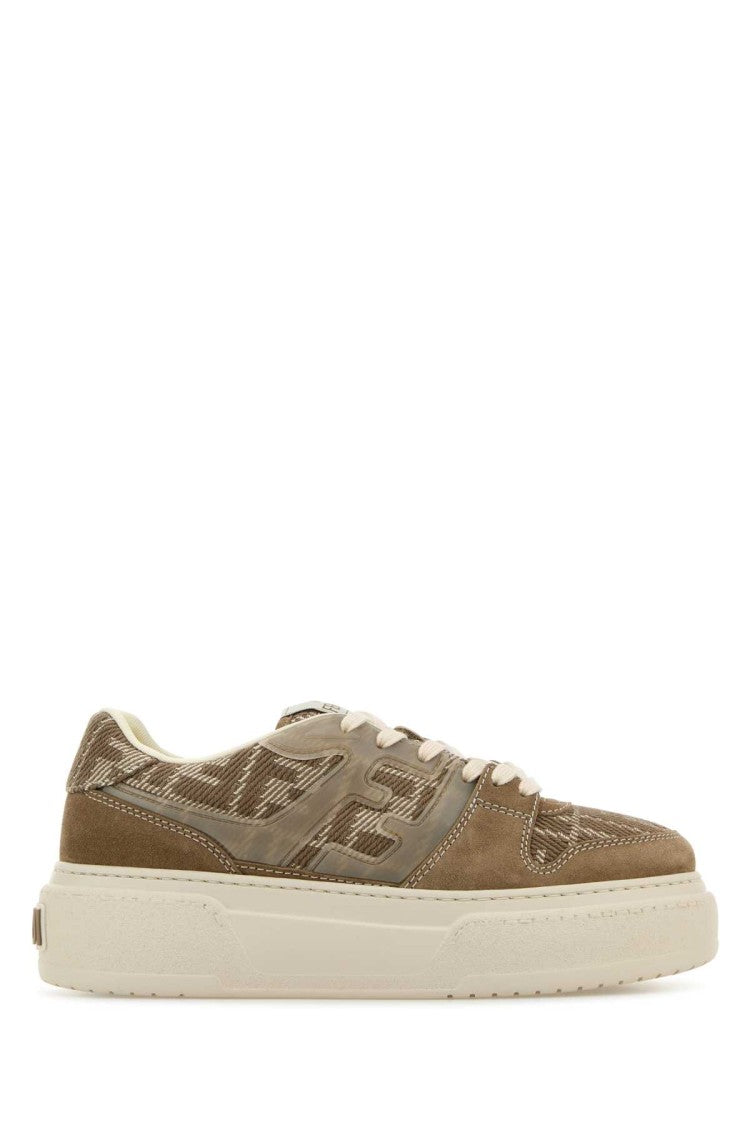 Fendi Embroidered Fabric And Suede Fendi Match Sneakers