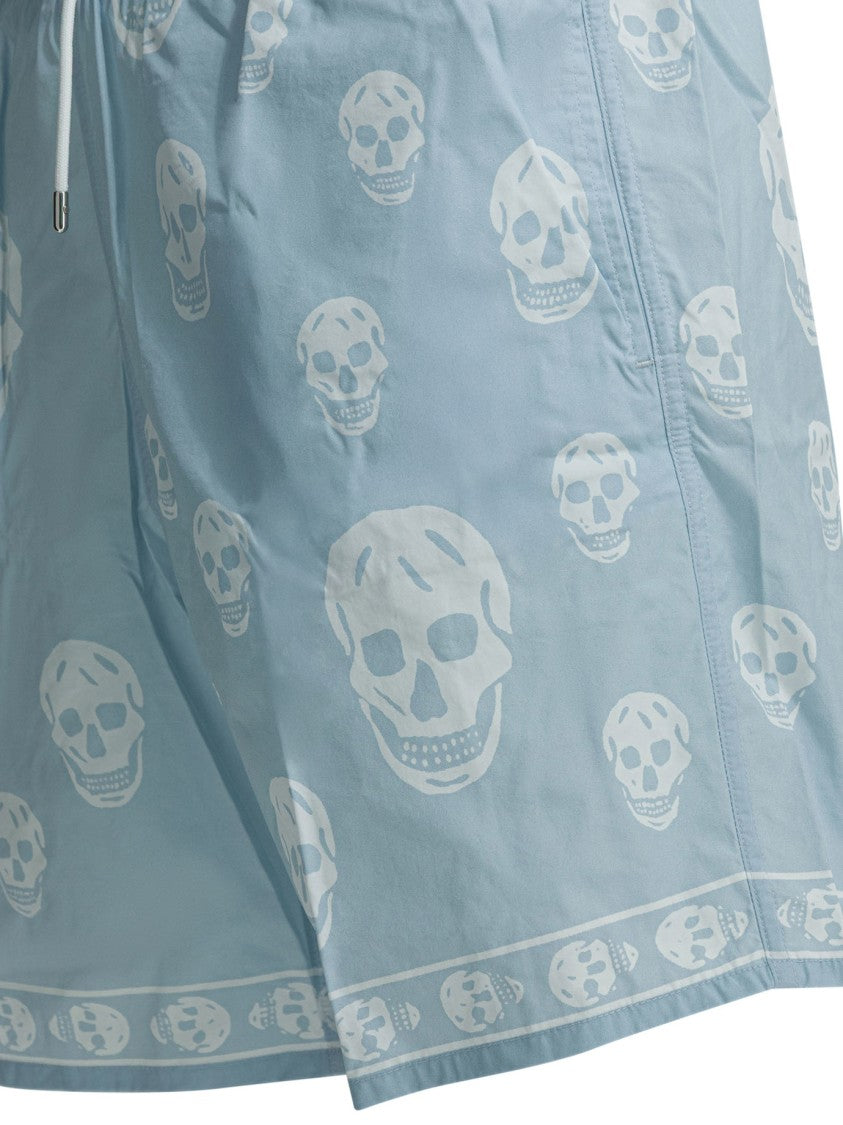 Alexander Mcqueen Lightweight Beach Shorts With Skull Motif And Drawstring Waist