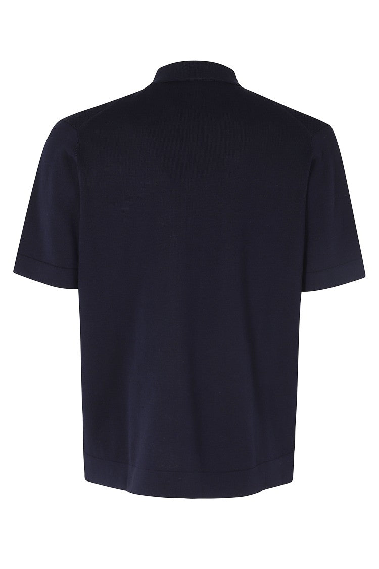 Kangra Blue Pique Work Short Sleeve Ribbed Trim Cotton Sweater Polo Shirt
