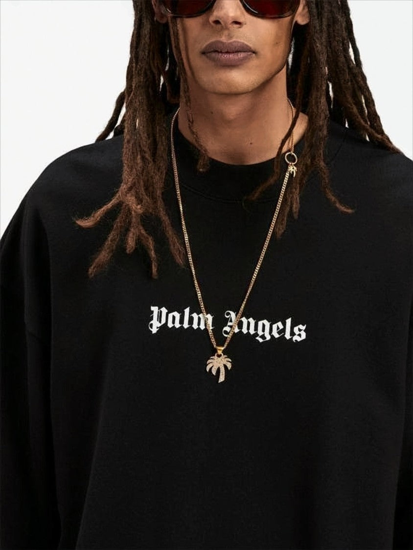 Palm Angels Black Long-Sleeve T-Shirt With Gothic Logo