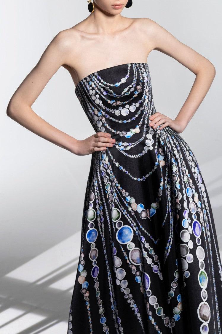 Saiid Kobeisy Mikado Abstract Printed Strapless Long Dress