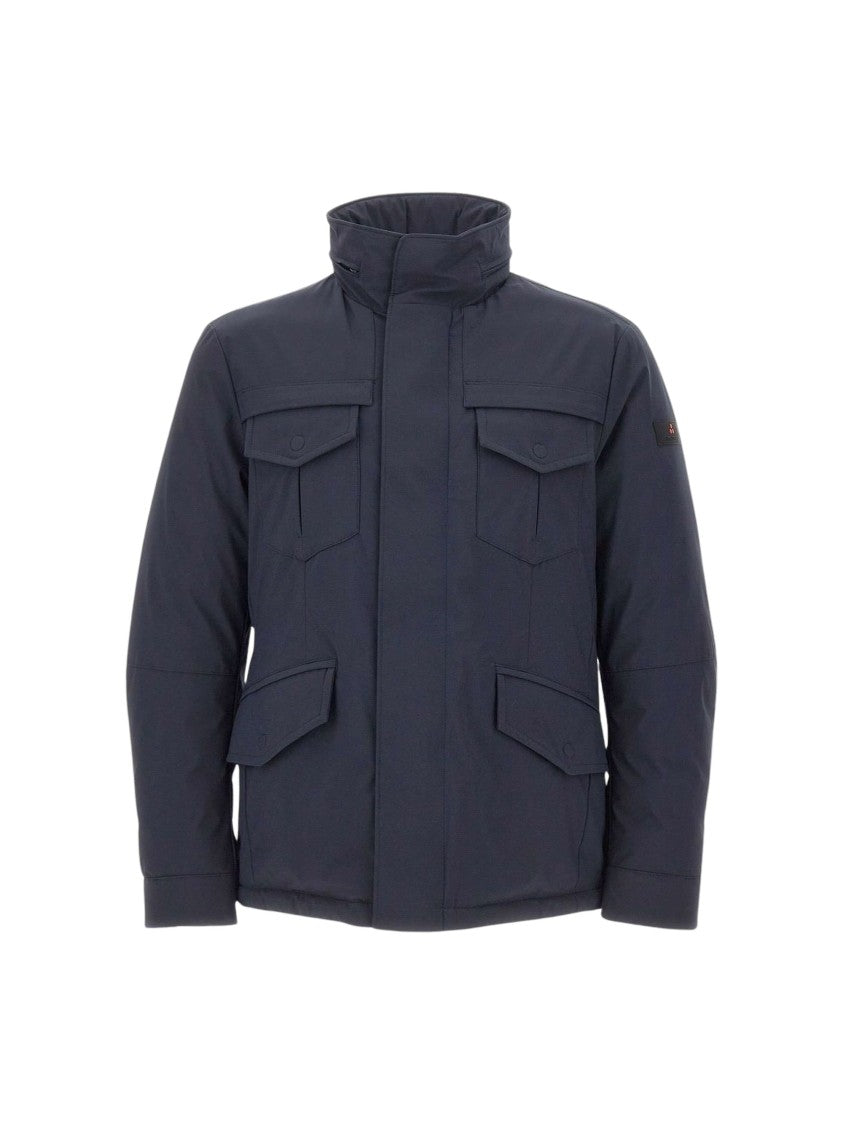 Peuterey Structured Blue Striped Field Jacket With Concealed Hood