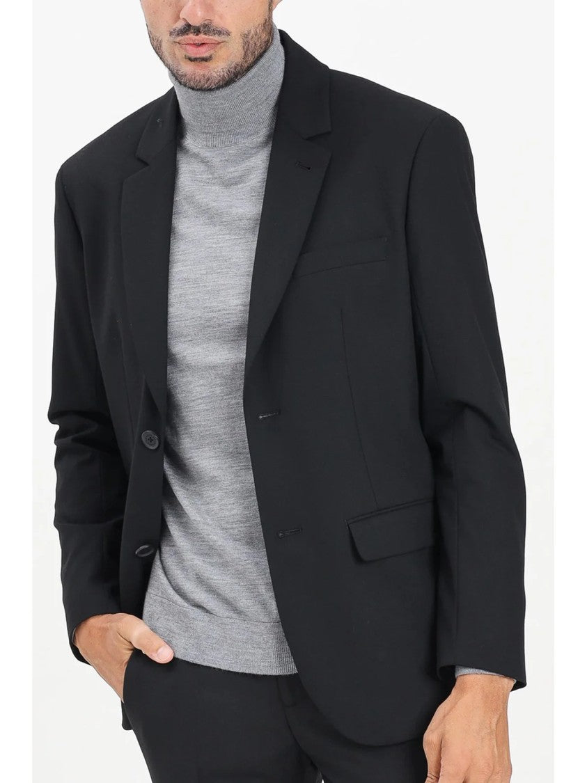 Armani Exchange Black Rounded Two-Button Wool-Blend Blazer