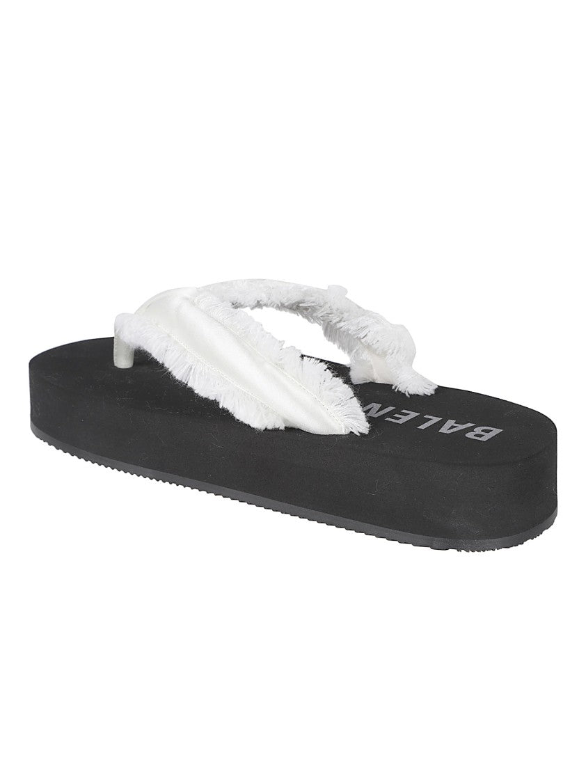Balenciaga Wide-Strap Sandals With Elevated Platform And Frayed Texture