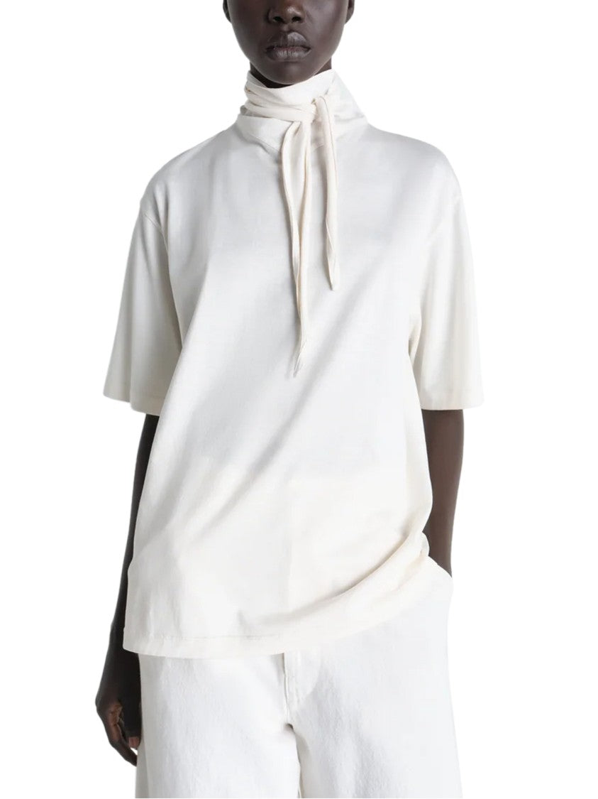 Lemaire Short-Sleeved Cotton Top With Built-In Foulard Detail
