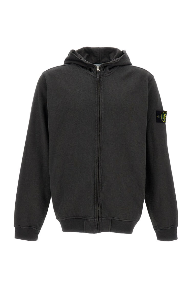 Stone Island Diagonal Fleece Hooded Sweatshirt With Iconic Badge